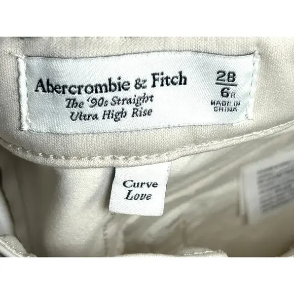 Abercrombie A & F The 90's Straight Ultra High Rise Cream Jeans Curve Love 28/6 - Picture 7 of 11